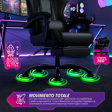 nexor sedia gaming reclinabile con poggiapiedi estraibile cuscino lombare e poggiatesta ean 8052879011771