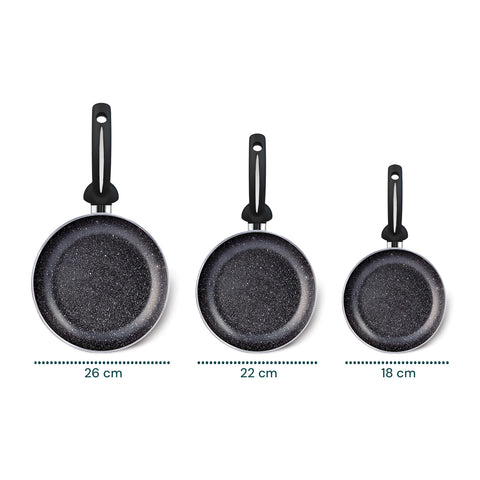 pensofal set 3 padelle antiaderenti 18 22 26 cm in alluminio per induzione e gas ean 8020173085798