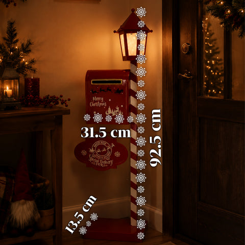 saint joy deerpost cassetta portalettere natalizia con lanterna led e sportello posteriore decorazione in metallo con cartello appeso alta 925 cm ean 8050043127815