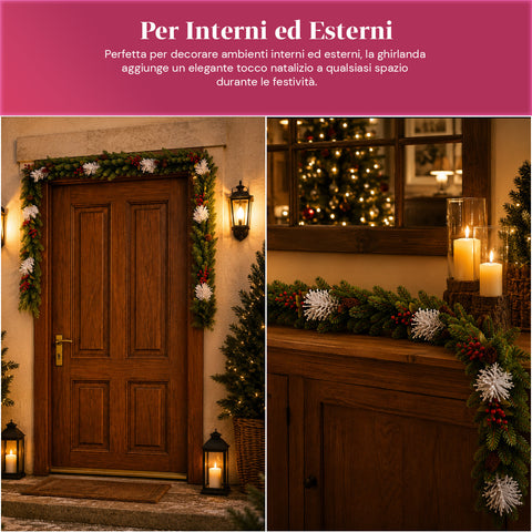 saint joy festone natalizio 150 cm con pigne e bacche rosse rami modellabili ean 8050043127976