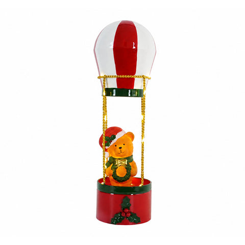 saint joy teddy skyfloat mongolfiera natalizia luminosa in metallo con orsetto luci led e funi dorate a batteria alta 37 cm con ghirlanda e agrifoglio ean 8050043127822
