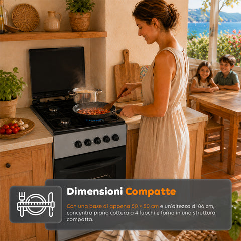 wintem cucina a gas 50x50 cm con forno a gas 49 litri 4 fuochi di diversa potenza valvole di sicurezza e coperchio ean 8056819078930