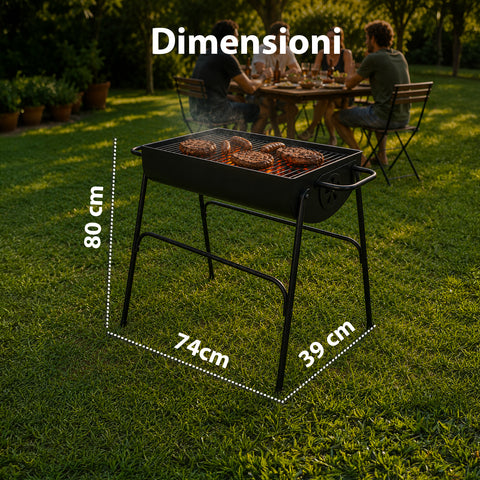 zendea barbecue a carbone e legna in acciaio con gambe alte braciere 74x38 cm e griglia 70x34 cm ad ampia superficie di cottura ean 8056819079531