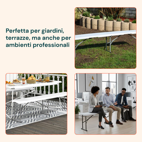 zendea panca pieghevole bianco 180x28x44cm modello stilo da giardino o casa ean 8050030810607