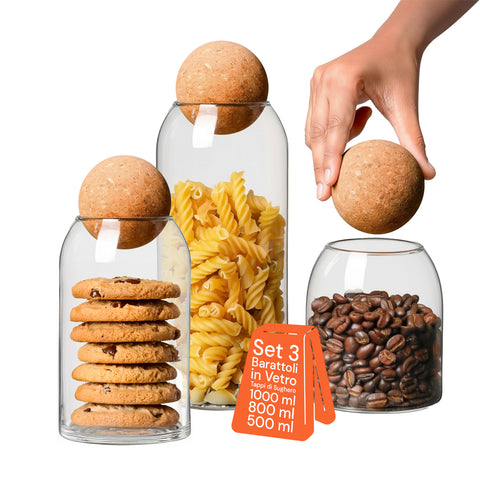 avilia barattoli in vetro con tappo in sughero da 1000 800 e 500 ml resistenti ean 8056819053555