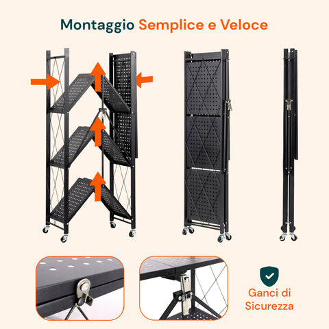 avilia home scaffale mobile pieghevole 4 livelli con ruote girevoli bloccabili ean 8052879010484