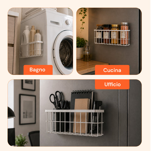 avilia home set 2 cestini magnetici multiuso in acciaio organizer portaoggetti salvaspazio a griglia installazione senza fori portata max 5 kg ean 8052879011979