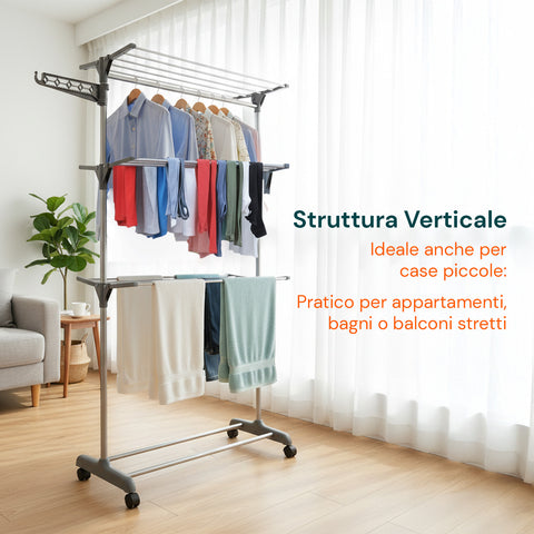 avilia home stendibiancheria verticale 3 livelli con ruote e bracci estensibili pieghevoli ean 8052879010309