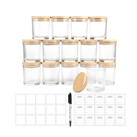 avilia set 15 barattoli in vetro per candele da 170 ml con coperchio in bambu ean 8056819053593