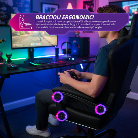 nexor sedia gaming reclinabile con poggiapiedi estraibile cuscino lombare e poggiatesta ean 8052879011771