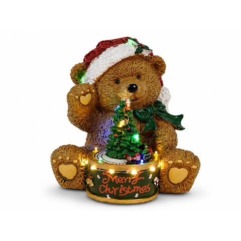 saint joy orsetto di natale luminoso con trenino rotante e carillon teddy xmas bear station decorazione natalizia led in poliresina 205 cm ean 8050043127662