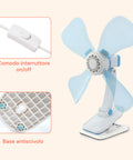 Dettaglio interruttore ON/OFF comodo e intuitivo con base antiscivolo del ventilatore a clip Kiwi per massima stabilità