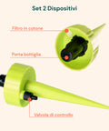 Set 2 dispositivi con filtro in cotone, porta bottiglia e valvola di controllo per installazione immediata senza attrezzi