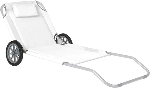 Lettino Pieghevole con Ruote, Schienale Regolabile e Cuscino Integrato