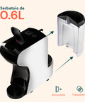 Serbatoio 0,6L rimovibile e trasparente per facile riempimento e controllo del livello dell'acqua della caffettiera