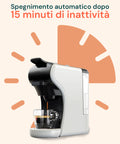 Spegnimento automatico dopo 15 minuti di inattività per massima sicurezza e risparmio energetico della caffettiera