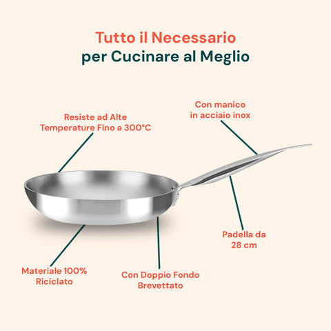 Padella Svasata Alta in Alluminio con Manico in Acciaio Inox 28cm