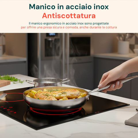 Padella Svasata Alta in Alluminio con Manico Inox – Vari Formati