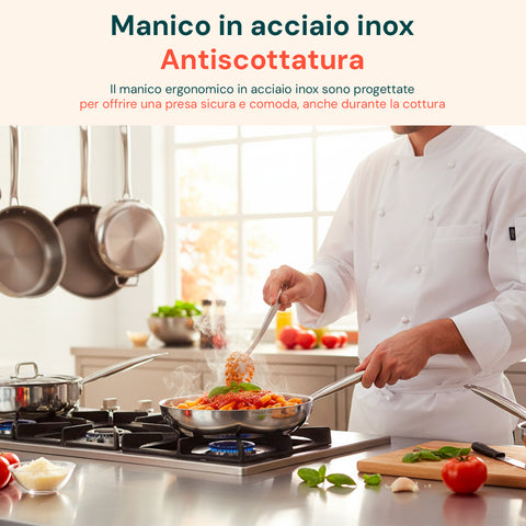 Padella Svasata Alta in Alluminio con Manico Inox – Vari Formati