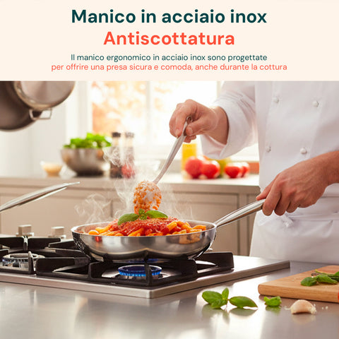 Padella Svasata Alta in Alluminio con Manico in Acciaio Inox 28cm