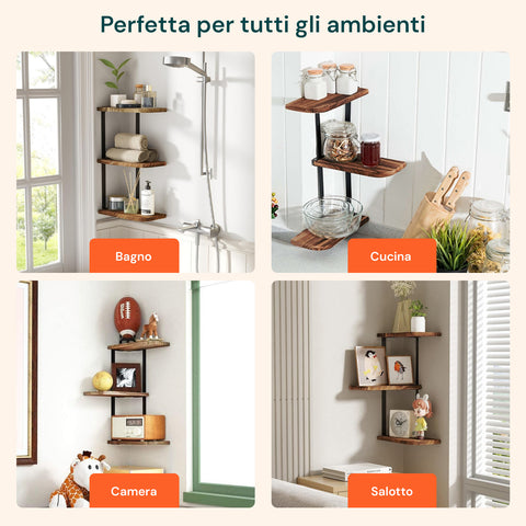 Scaffale a Muro 3 Ripiani da 3Kg Max – Stile Rustico con Design Modulare