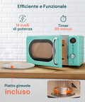 Microonde Staylux Verde Retrò efficiente e funzionale con 14 livelli di potenza, timer fino a 95 minuti e piatto girevole incluso, ideale per riscaldare bevande e piatti in modo uniforme