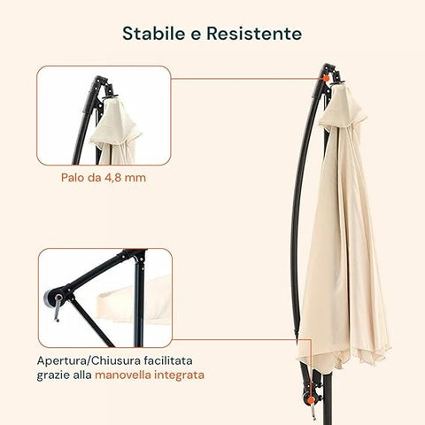 Ombrellone da Giardino 300 cm con Braccio Decentrato, Manovella e Tessuto Impermeabile Ean 8023755051617