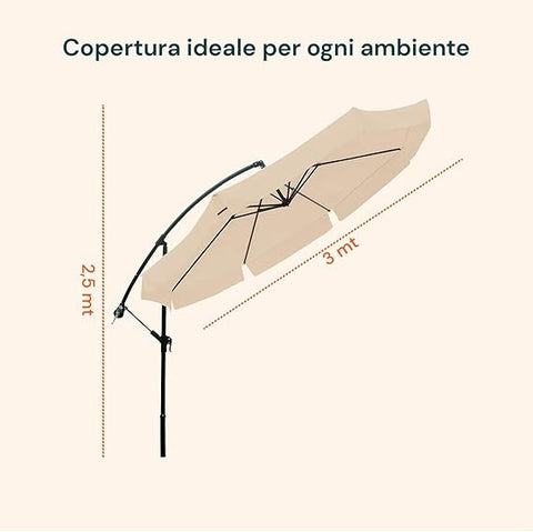 Ombrellone da Giardino 300 cm con Braccio Decentrato, Manovella e Tessuto Impermeabile Ean 8023755051617