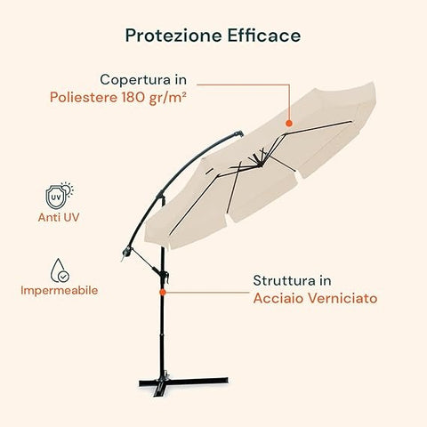 Ombrellone da Giardino 300 cm con Braccio Decentrato, Manovella e Tessuto Impermeabile Ean 8023755051617