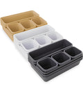 Set organizer completo disponibile in 3 colori: beige, bianco e nero, 8 pezzi in polipropilene resistente per ogni ambiente
