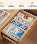 Set organizer 8 pezzi con design modulare per cassetti multiuso, realizzato in polipropilene resistente disponibile in 3 colori