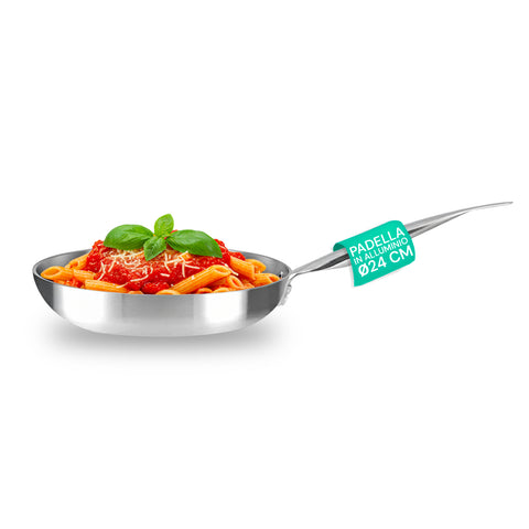 Padella 24 cm in Alluminio 100% Riciclato con Fondo per Induzione