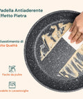 Padella Bavaria antiaderente effetto pietra con spatola in legno - rivestimento alta qualità facile da pulire e lavabile in lavastoviglie