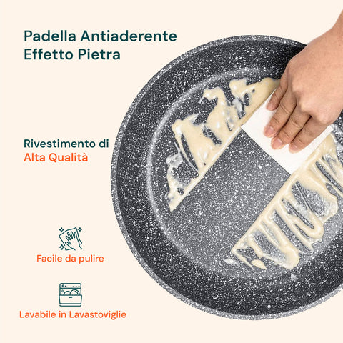 Padella antiaderente effetto pietra con rivestimento di alta qualità, facile da pulire e lavabile in lavastoviglie