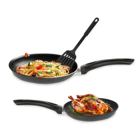 Set 2 Padelle Antiaderenti 20-24cm e Spatola Forata – Linea Augusta Effetto Marmo