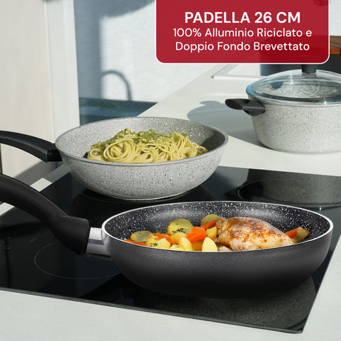 Padella Antiaderente Effetto Pietra in Alluminio – Ø16/18/26 cm