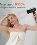 Phon Easy2Love con potenza 1000W per asciugatura rapida e potente, donna in bagno con styling professionale e risultati perfetti
