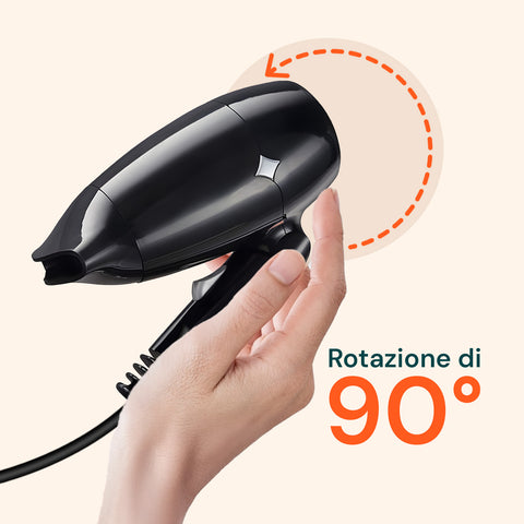 Sistema di rotazione 90 gradi con design pieghevole in mano, massima compattezza per trasporto facile e pratico in viaggio