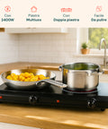 Fornello multiuso con doppia piastra facile da pulire per cucina moderna, design compatto 2400W per cottura efficiente e controllata