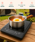 Piastra induzione Wintem 1800W multiuso con timer 3 ore, facile da pulire, perfetta per campeggio con uovo in padella acciaio