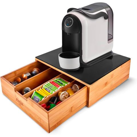 Cassetto Porta Capsule Cialde In Bambù Con Ripiano In Vetro