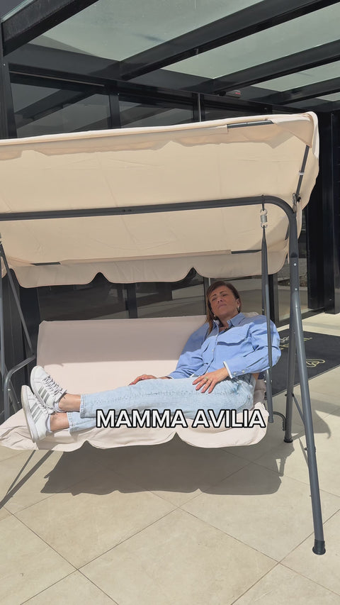 Dondolo da Giardino 3 Posti in Acciaio con Tettoia Regolabile e Cuscini Beige Ean-8023755056797