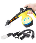 Pulitore a Vapore Portatile 100° 1050W Serbatoio 350ml con Riscaldamento Rapido e 7 Accessori Inclusi, Giallo  e Nero Ean 8059300010181