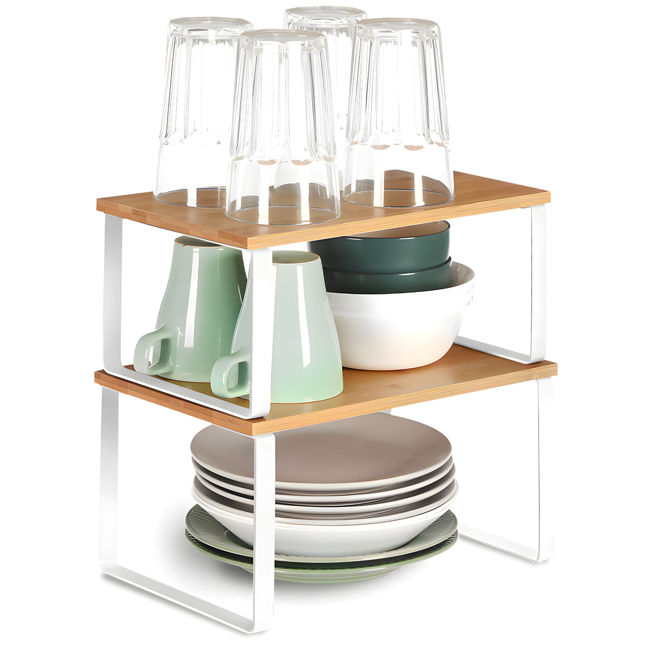 Avilia Set 2 Ripiani in Bambù con Struttura in Metallo Effetto Legno Design Moderno Salvaspazio e Multiuso Ean 8056819050103