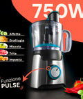 Robot da Cucina Multifunzione Food Processor 600W Contenitore 1,25L con Lame e Dischi in Acciaio Ean-7426896418652