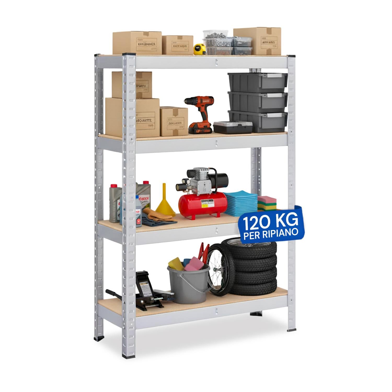 Scaffale Modulare con Struttura in Metallo e 4 Ripiani MDF Resistenti