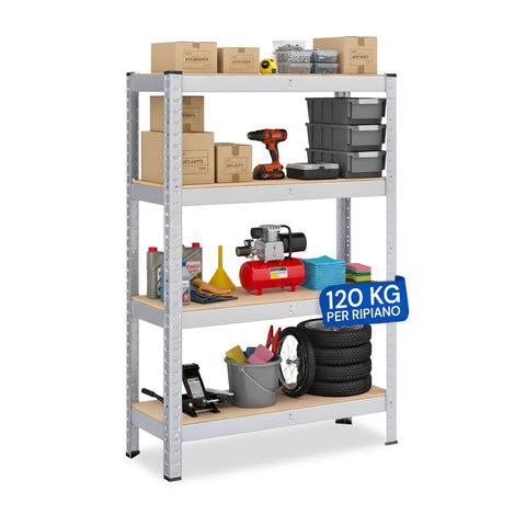 Scaffale Modulare con Struttura in Metallo e 4 Ripiani MDF Resistenti