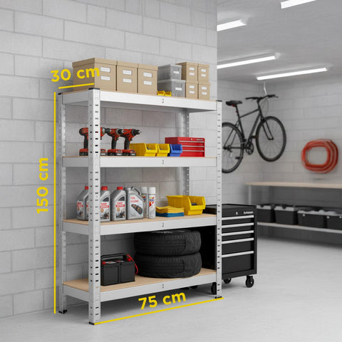 Scaffale Modulare con Struttura in Metallo e 4 Ripiani MDF Resistenti