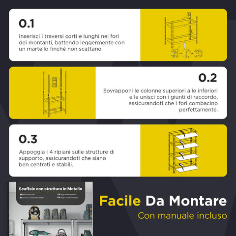 Scaffale Modulare con Struttura in Metallo e 4 Ripiani MDF Resistenti