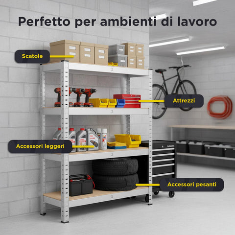 Scaffale Modulare con Struttura in Metallo e 4 Ripiani MDF Resistenti